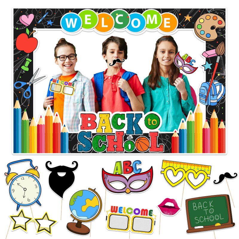 Haimimall Welcome Back to School Decorations First Day of Schoo Back to School Photo Props Frame& Photo Props First Day of School Party Supplies - Image 1